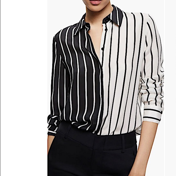 Willa Colorblock Stripe Silk Button-Up Shirt Alice + Olivia - Picture 2 of 12